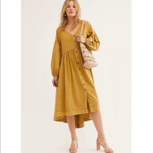 Free People mustard balloon sleeve midi dress